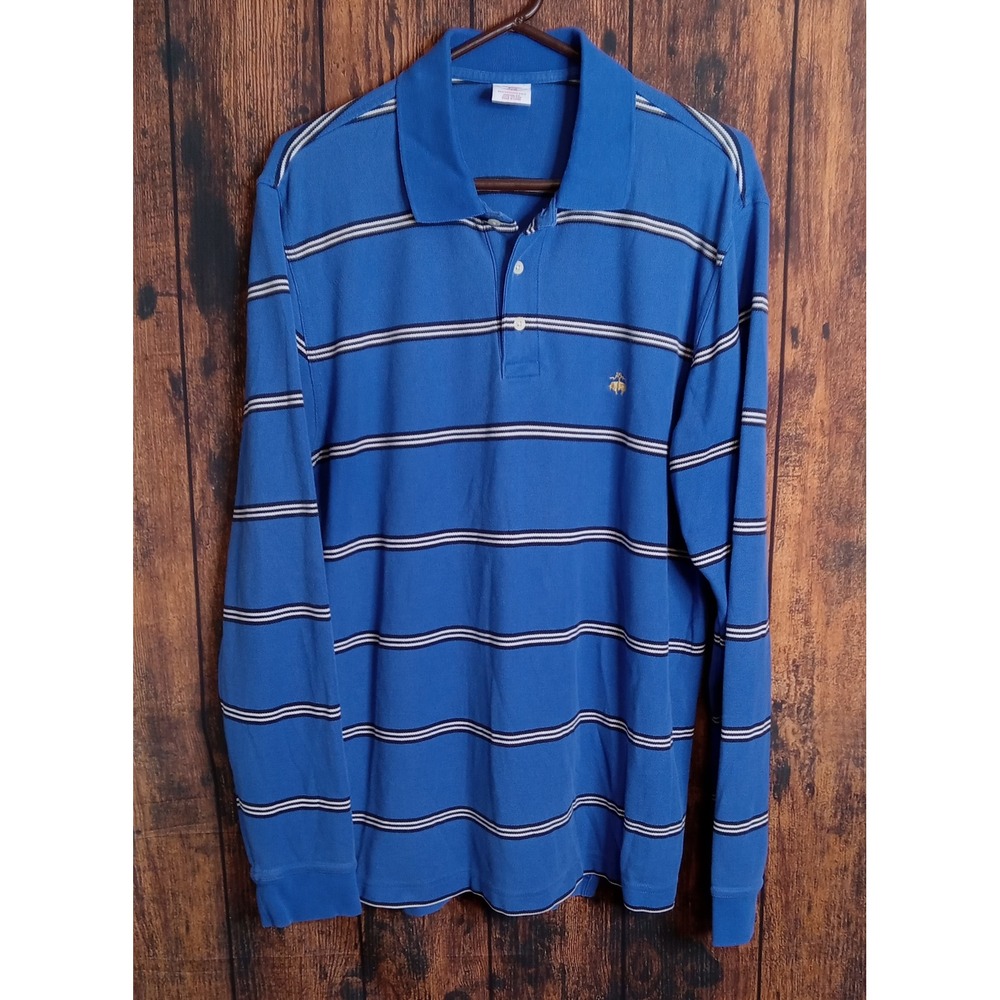 Brooks Brothers 346 Mens Large Blue Striped Long Sleeve Rugby Performance Polo